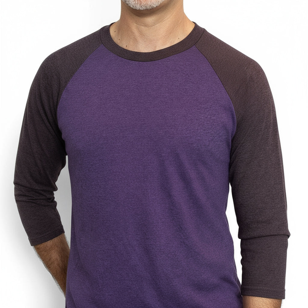 Violet Purple Heather Contrast 3/4 Raglan Sleeve Baseball Tee