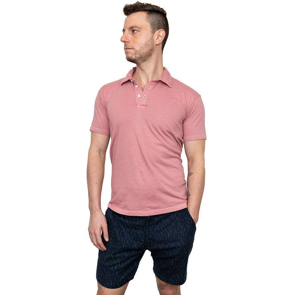 THE "HURLER" Organic Cotton Jersey Polo Shirt in Sweet Pink