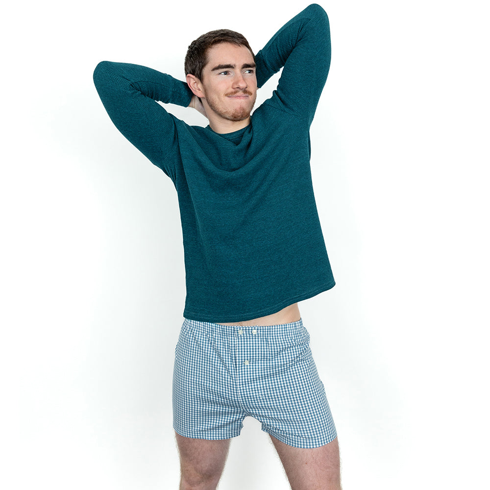 Crystal Teal Organic Cotton Blend Waffle Stitch Thermal Shirt