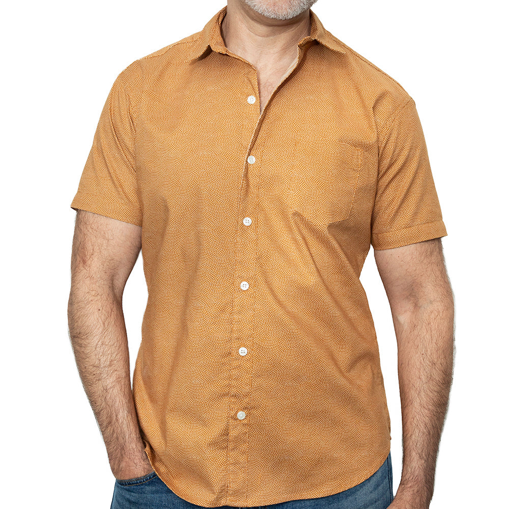 DAVEY Short Sleeve Shirt in Golden Camel Japanese Wave Print