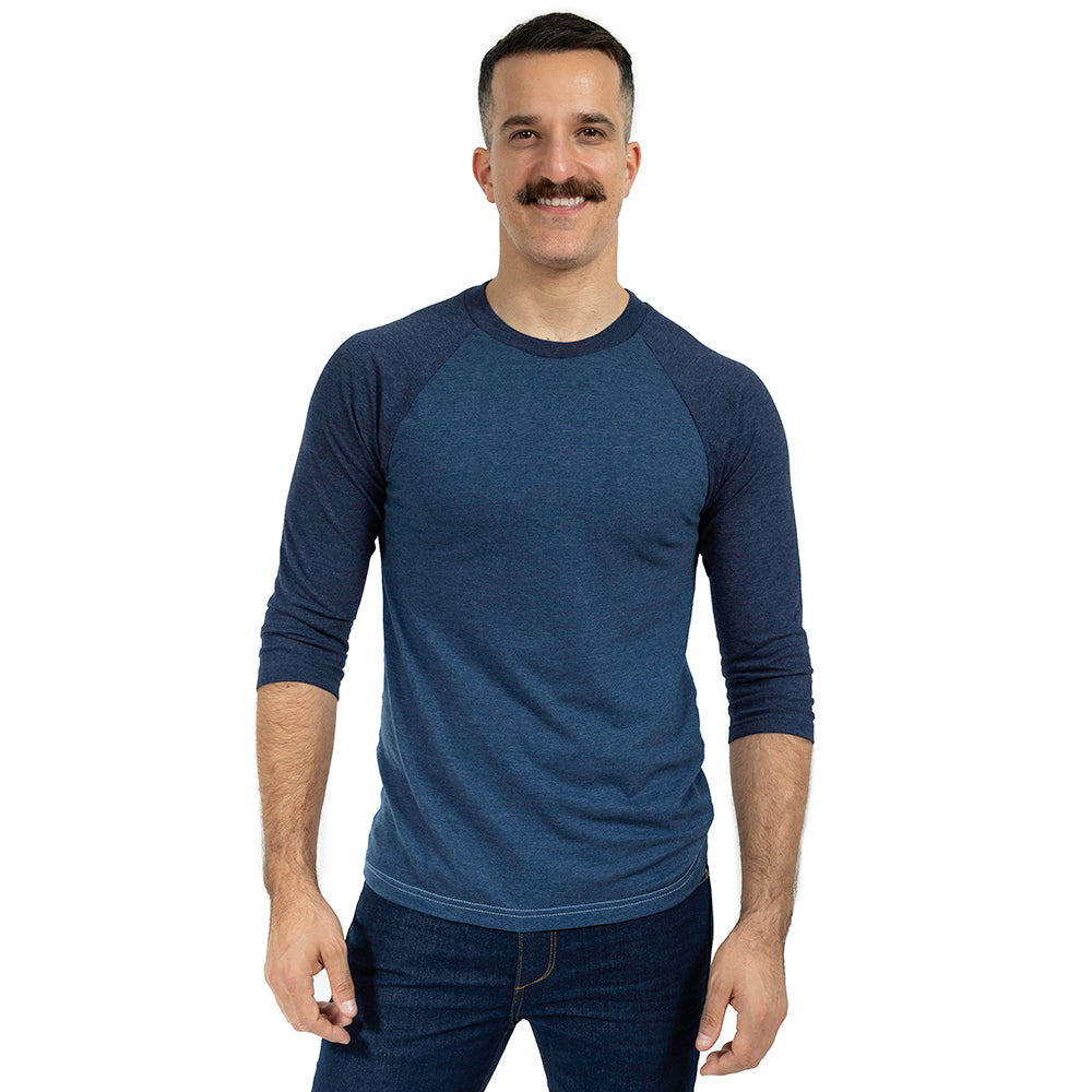 Tonal Blue Heather Contrast 3/4 Raglan Sleeve Baseball Tee