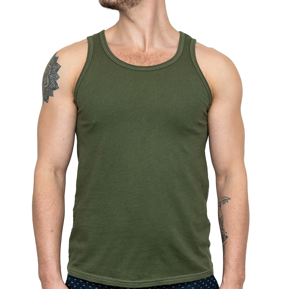 The "Bruiser" Cotton Tank Top in Dark Army Green