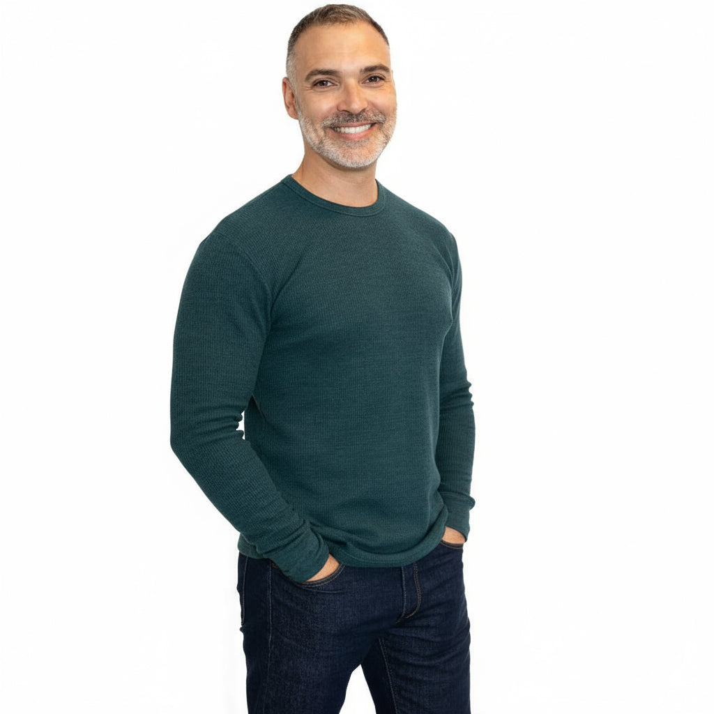 Crystal Teal Organic Cotton Blend Waffle Stitch Thermal Shirt
