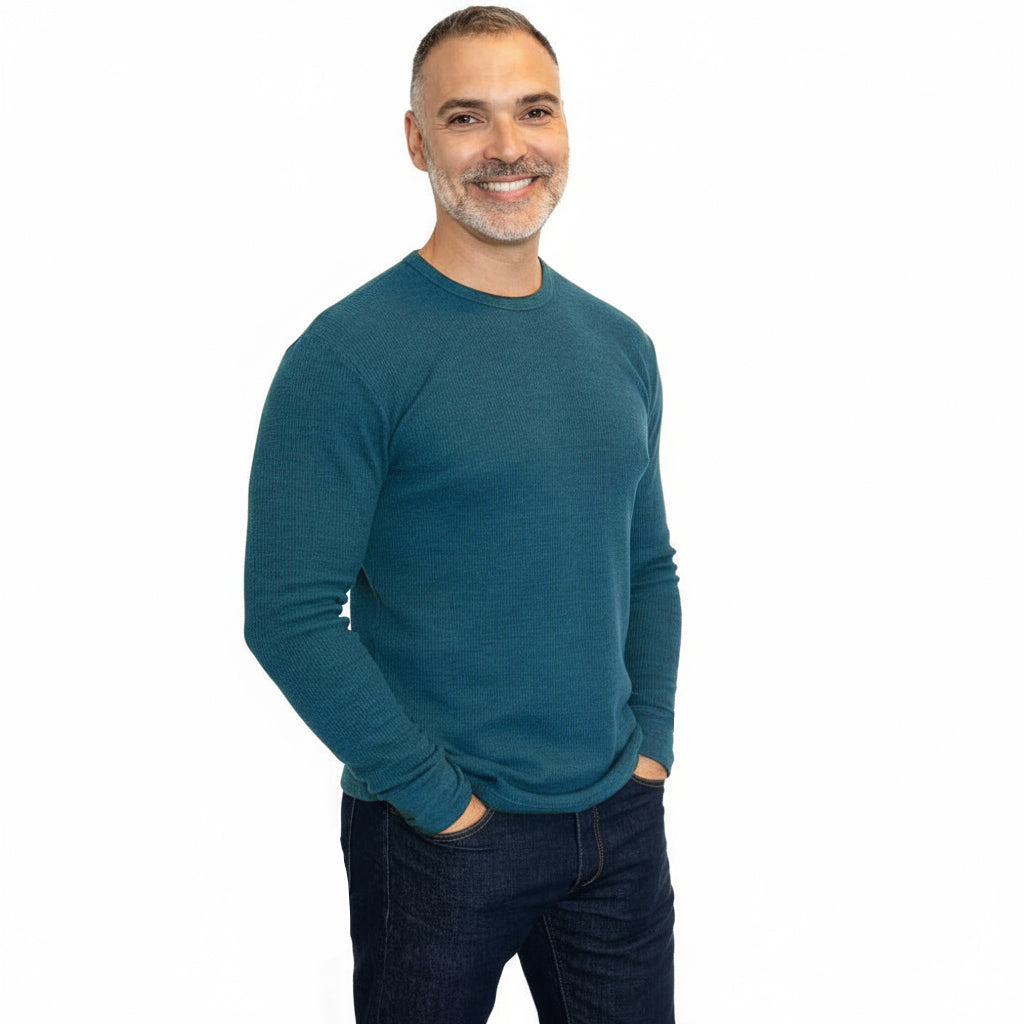 Crystal Teal Organic Cotton Blend Waffle Stitch Thermal Shirt