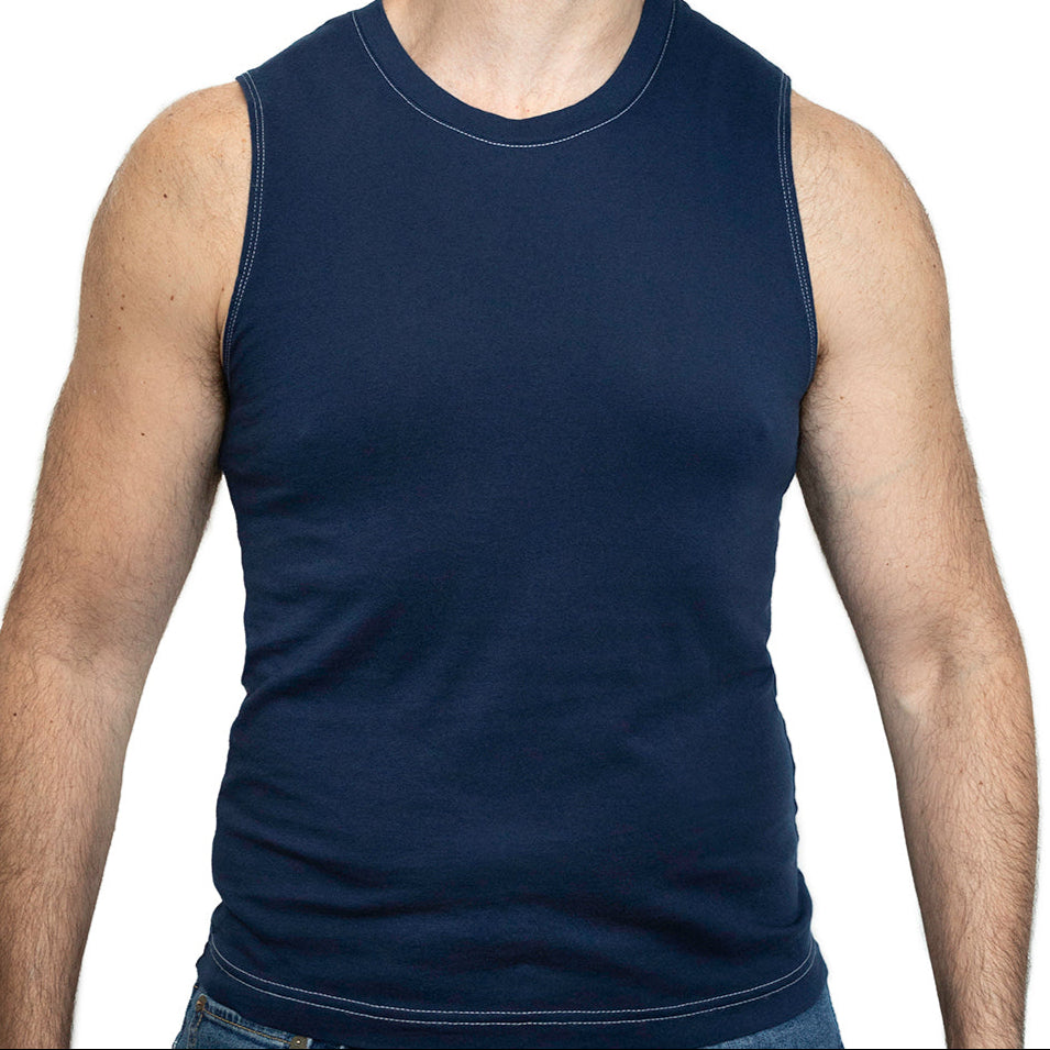 The "Striker" Cotton Muscle Tank Top in Navy Blue