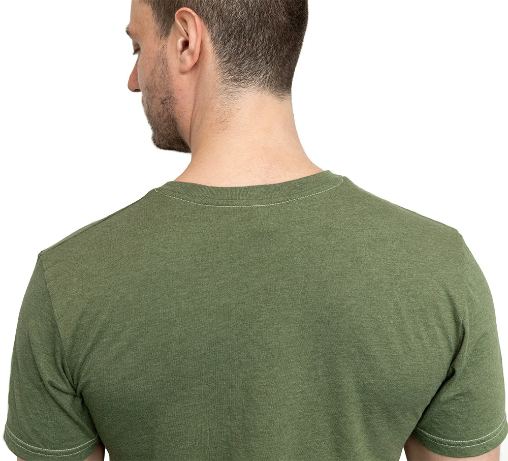 THE "SLUGGER" Short Sleeve Henley Tee in Army Green Heather (SIZE M)