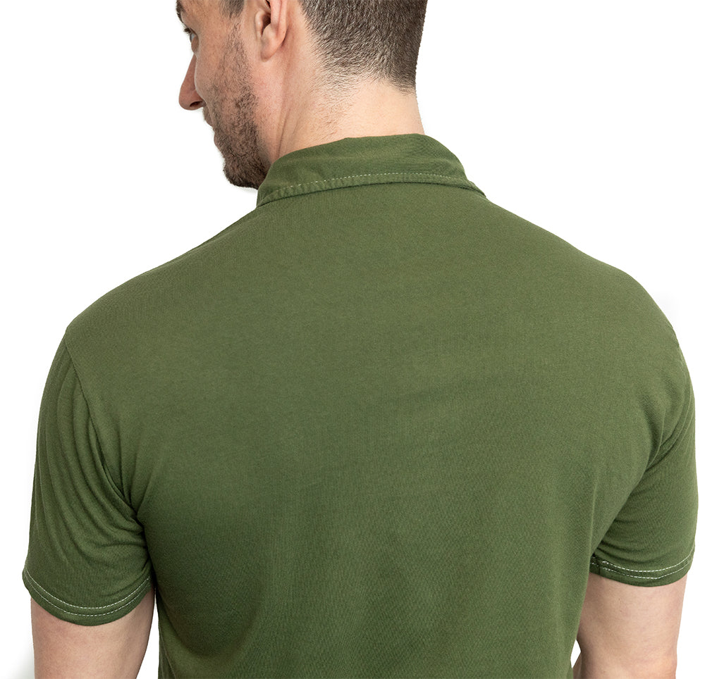 THE "HURLER" Organic Cotton Jersey Polo Shirt in Martini Olive Green