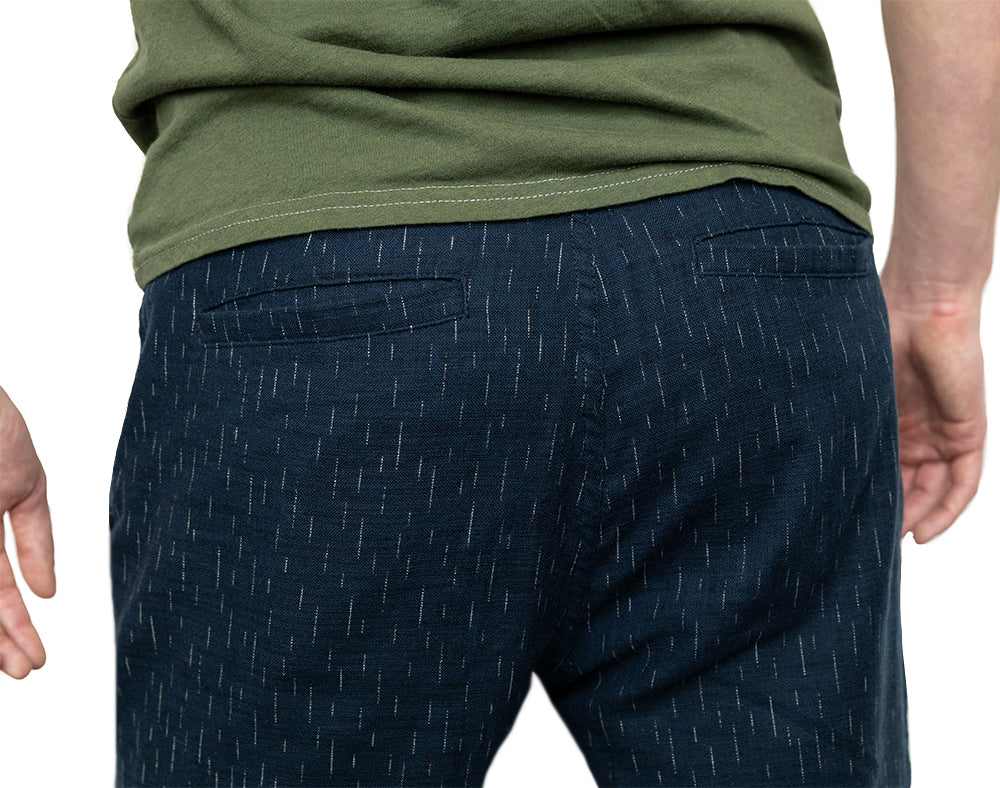 Dark Indigo Blue Japanese Cascading Rays Print Cotton Shorts - Made in USA