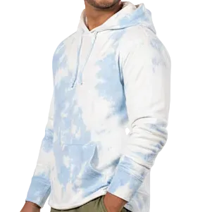 "Clouds in the Sky" Blue White Tie-Dyed Popover Hoodie