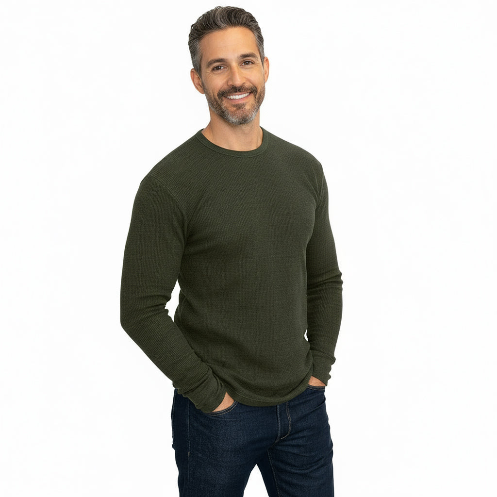 Dark Army Organic Cotton Blend Waffle Stitch Thermal Shirt