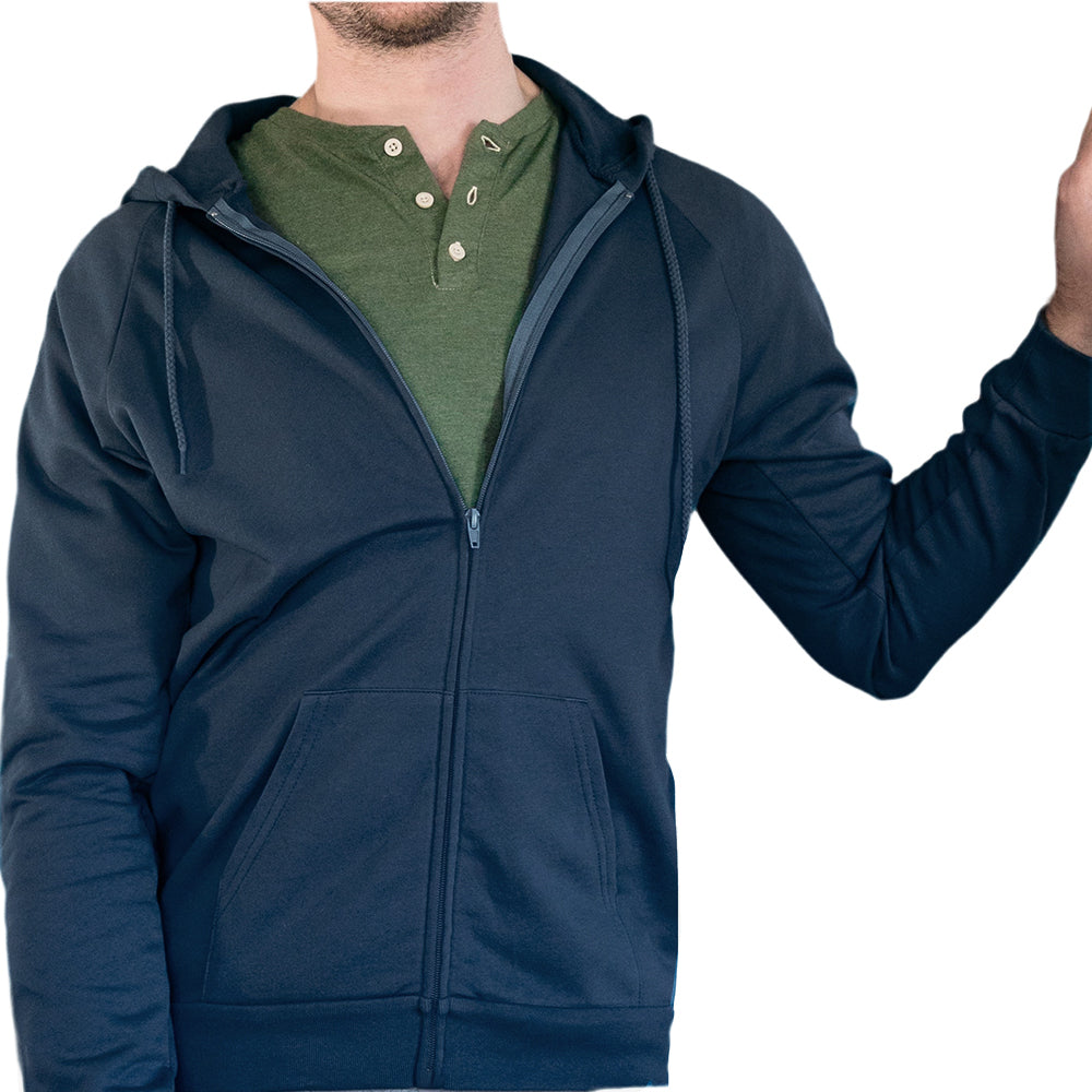 Organic Cotton Light Zip-Up Hood Jacket in Navy Blue