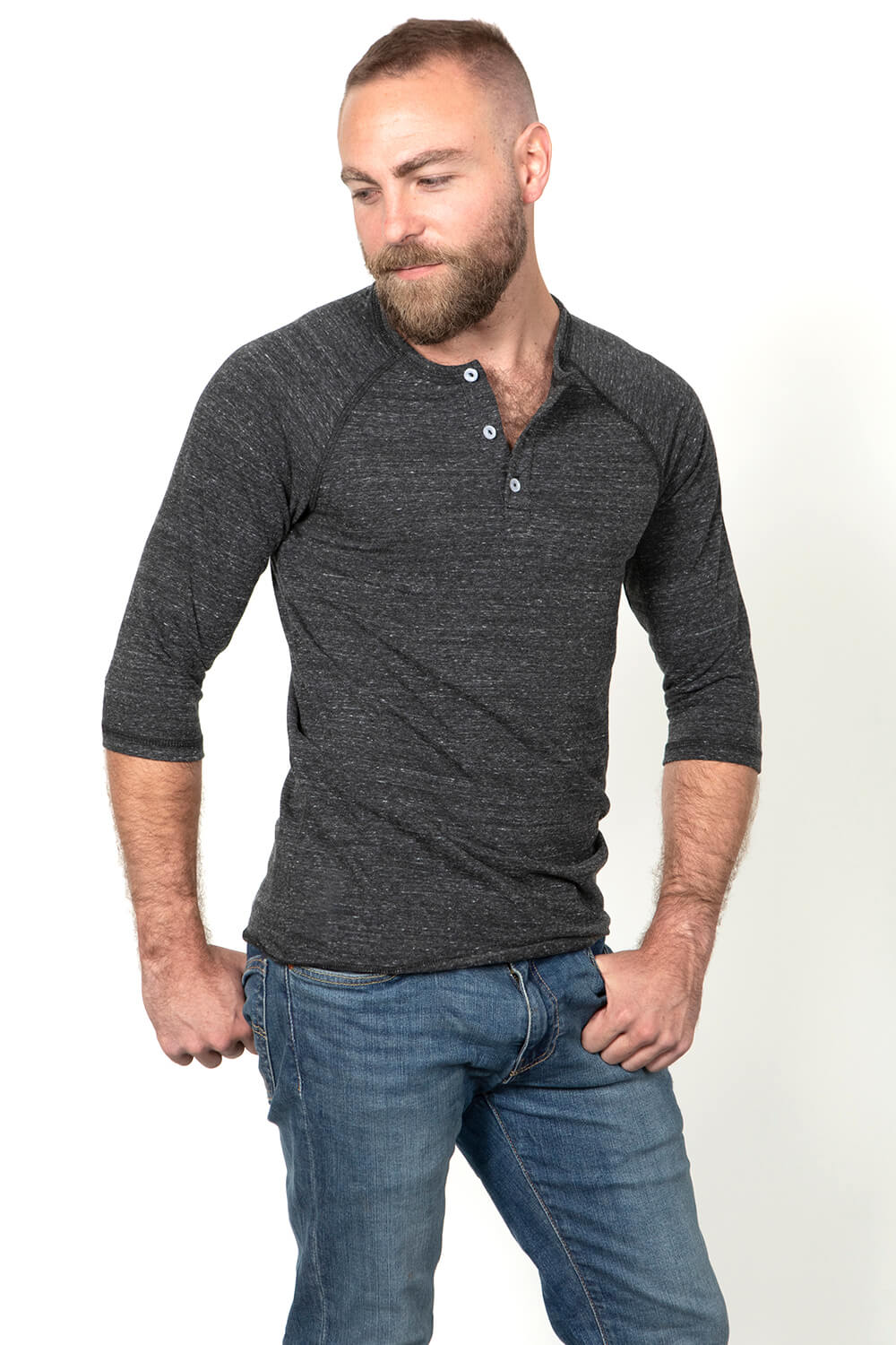 Charcoal Heather Triblend 3/4 Sleeve Henley