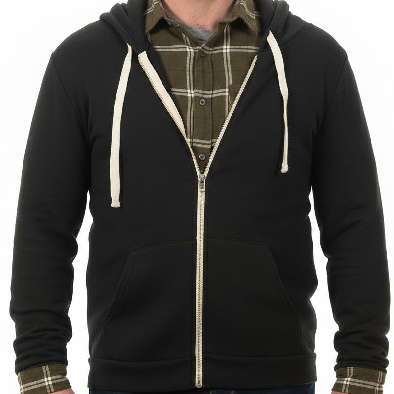 Sample Sale EPS8 : Black TriBlend Fleece Full Zip Hood: Size LARGE