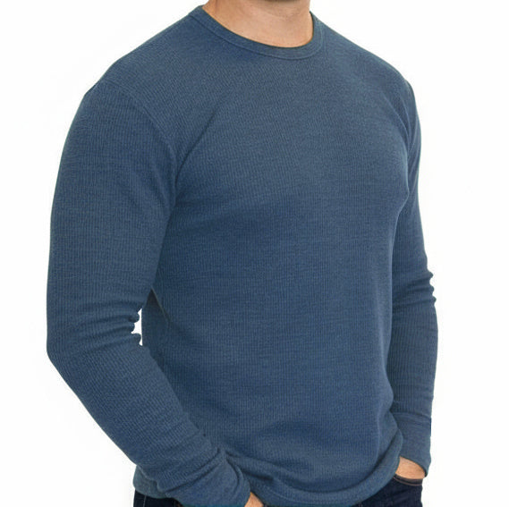 "MARKER" Lake Blue Organic Cotton Blend Waffle Stitch Thermal Shirt - Made in USA