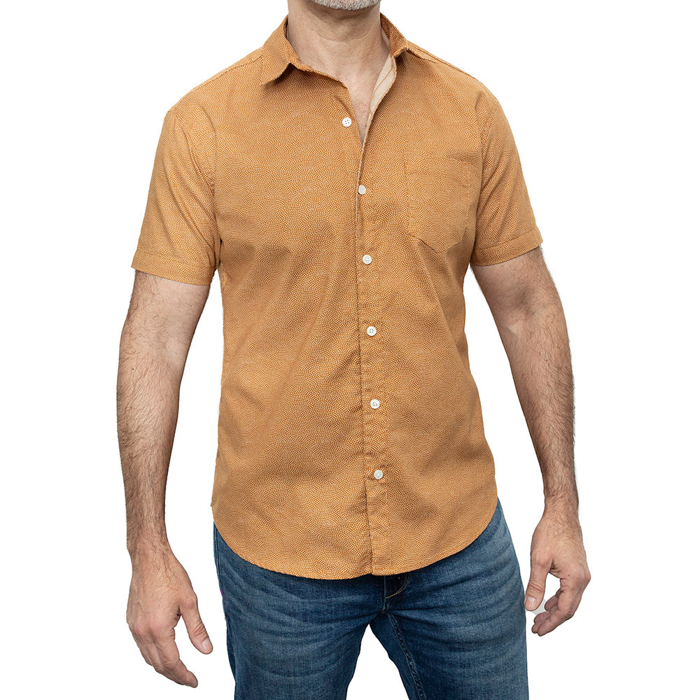 DAVEY Short Sleeve Shirt in Golden Camel Japanese Wave Print