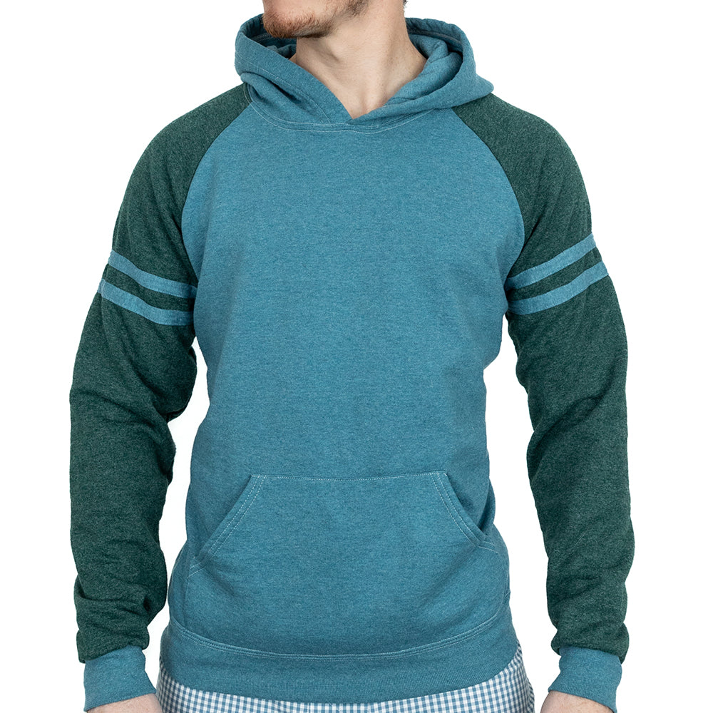 Teal & Olive Varsity Stripe Popover Hoodie (SIZE S & M)