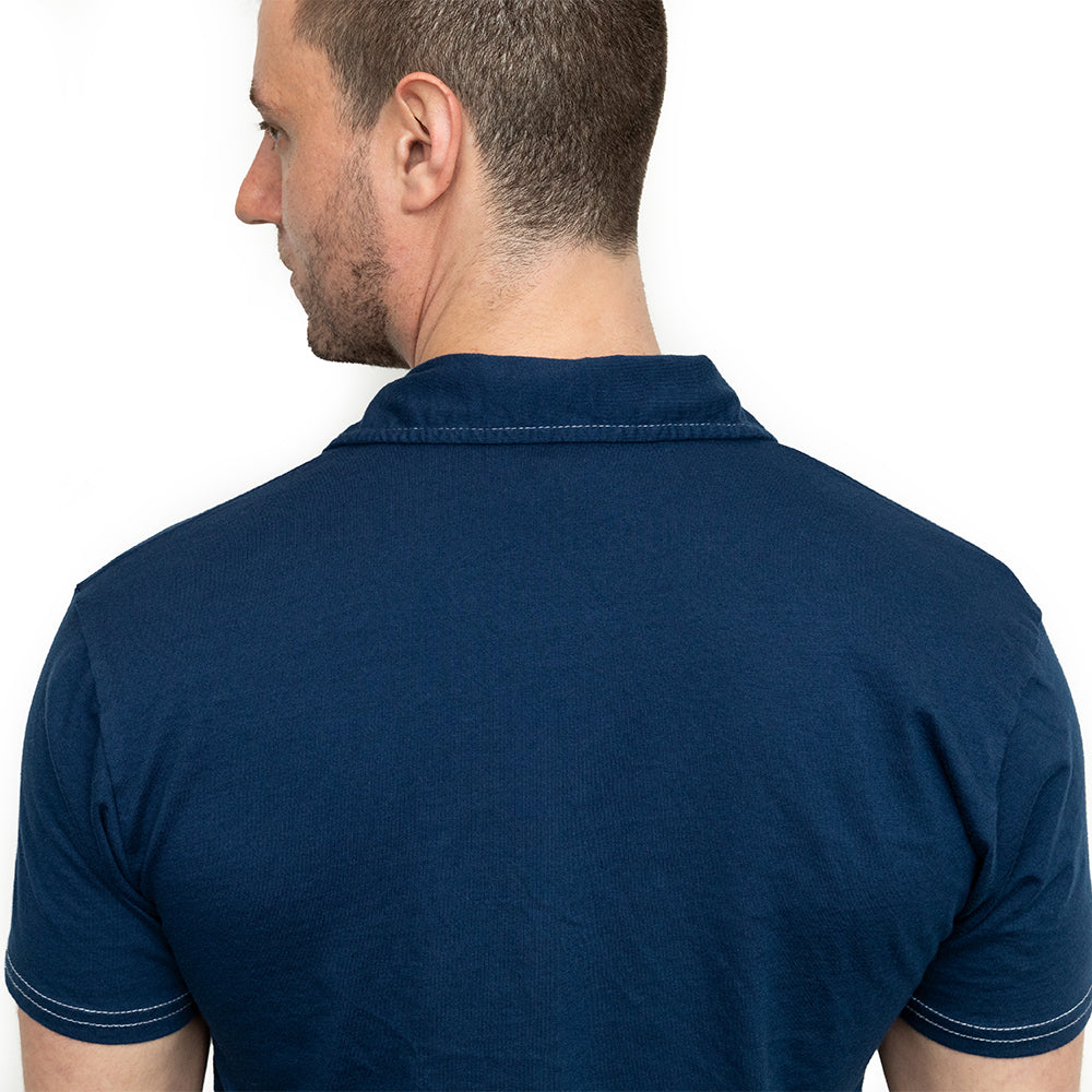 THE "HURLER" Organic Cotton Jersey Polo Shirt in Officer Blue (Size XL)