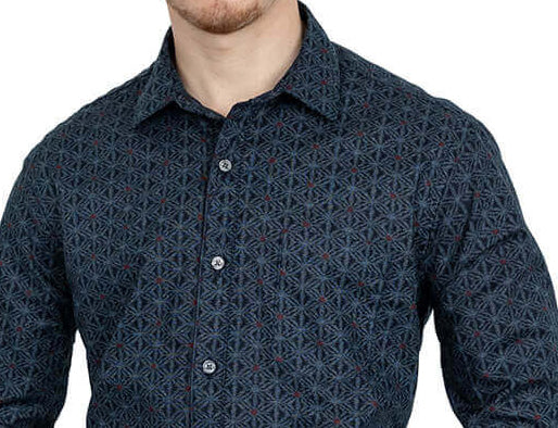 ANDREWS Long Sleeve Shirt in Navy Blue Traditional Japanese Snowflake Print