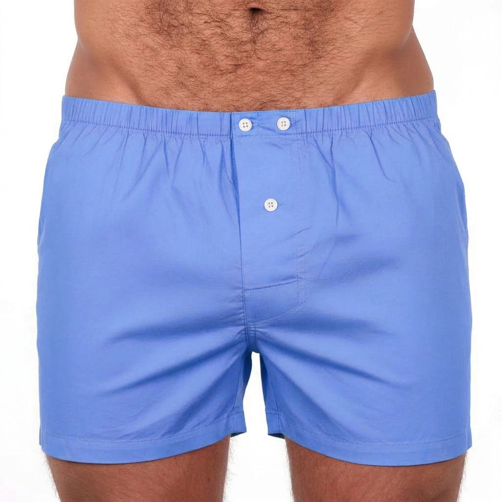 “COURT" - Solid Light Blue Slim-Cut Boxer Short - Made In USA