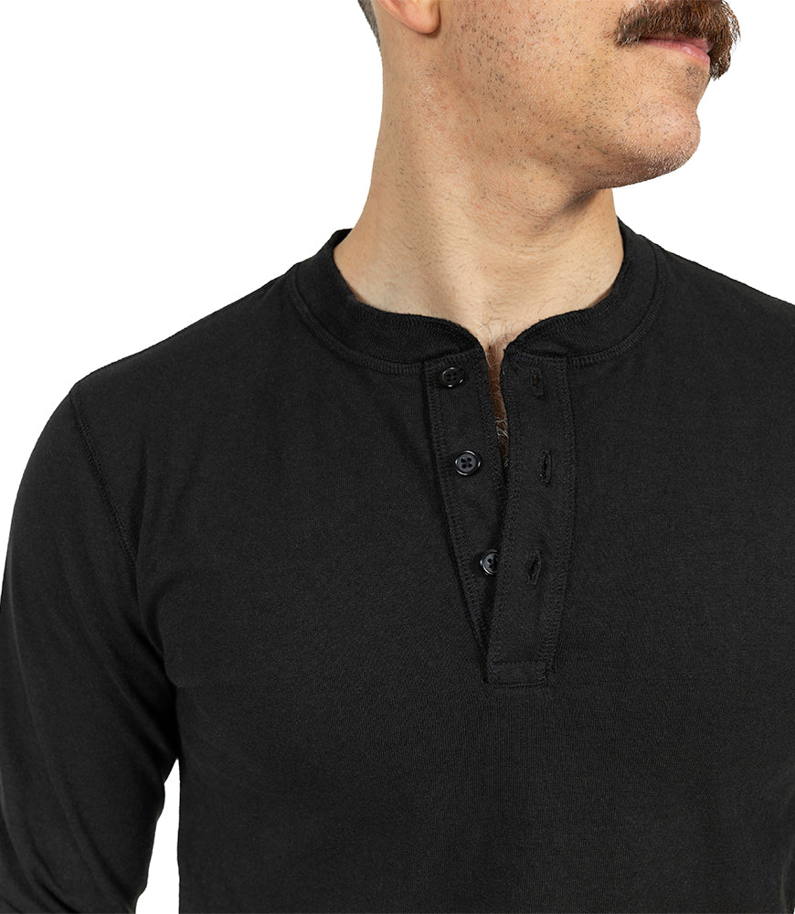 Black Heavyweight Army Surplus Long Sleeve Henley Shirt