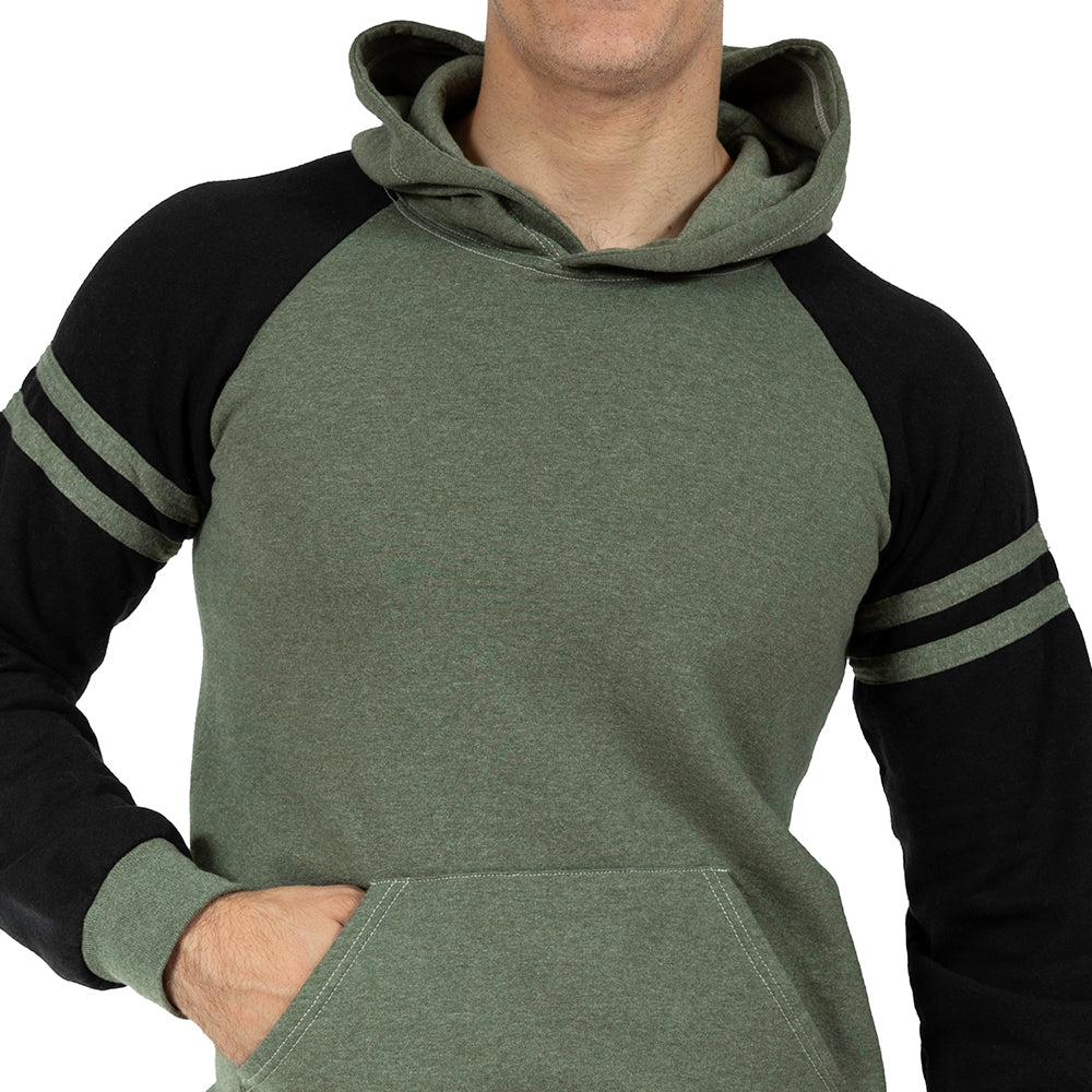 Olive Heather & Black Varsity Stripe Popover Hoodie