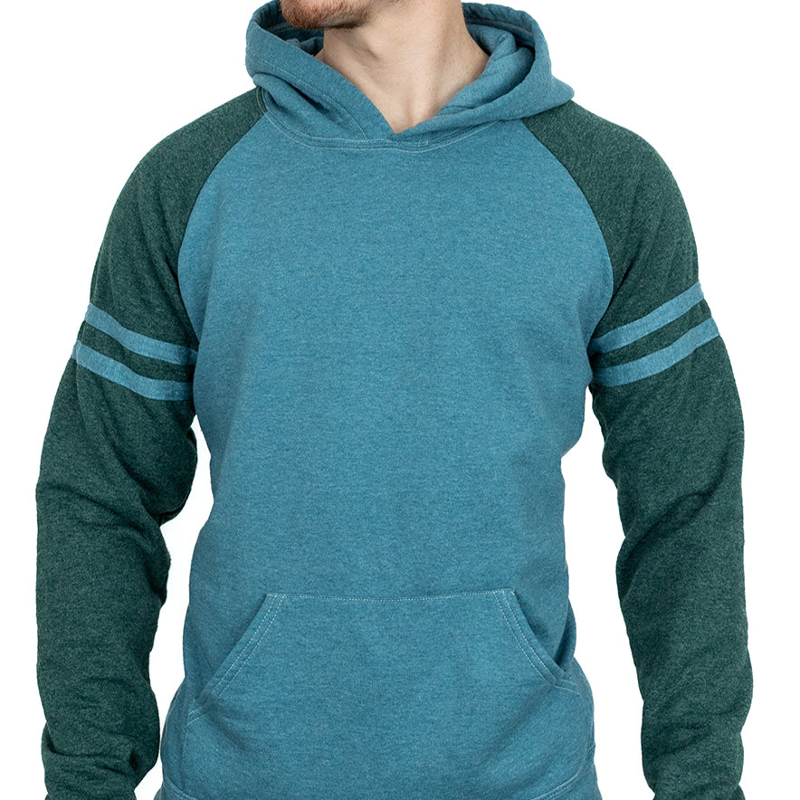 Teal & Olive Varsity Stripe Popover Hoodie (SIZE S & M)