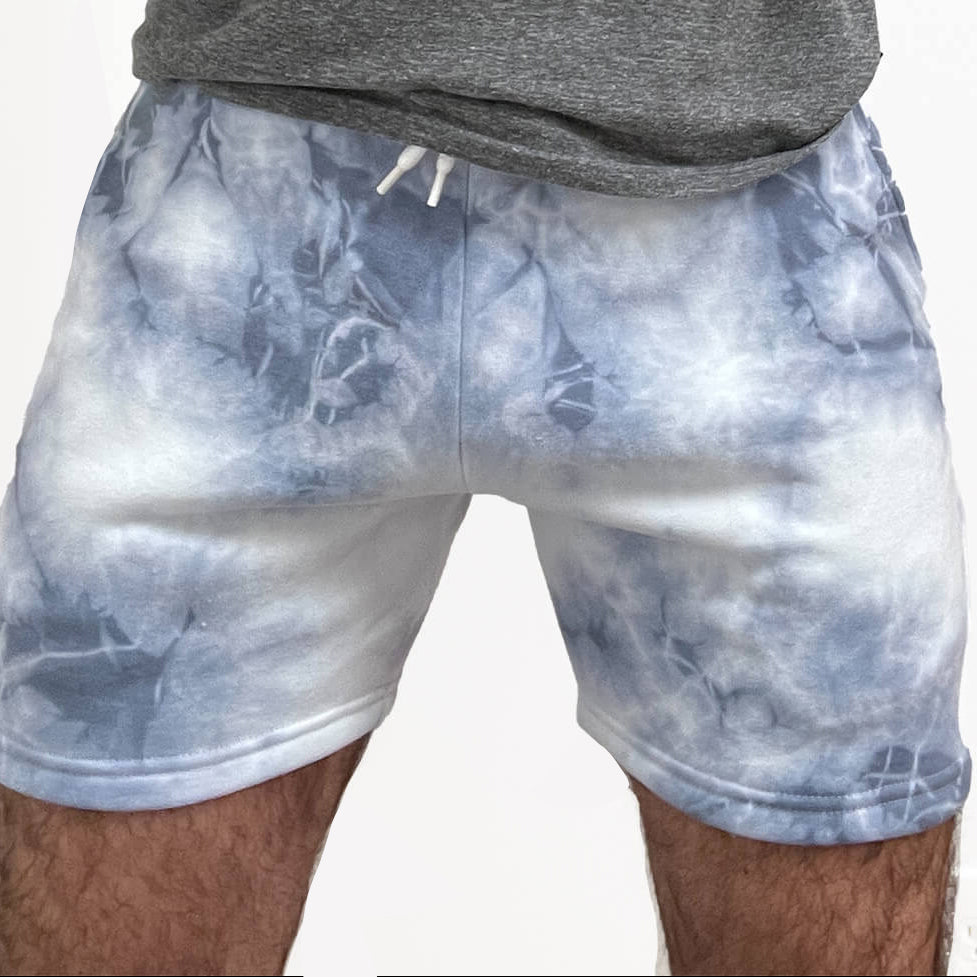 Blue & White Marbled Tie-Dye Hugger Sweat Shorts