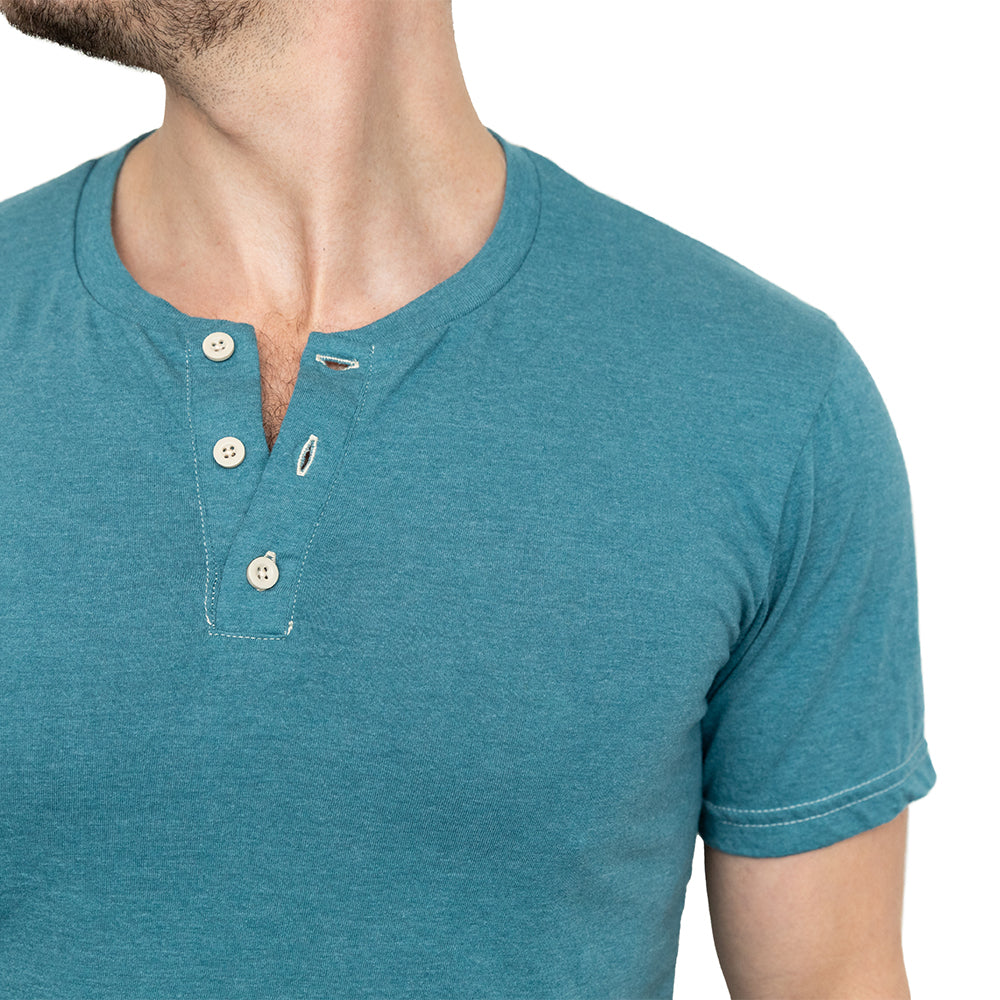 THE "SLUGGER" Short Sleeve Henley Tee in Teal Blue (SIZE S)
