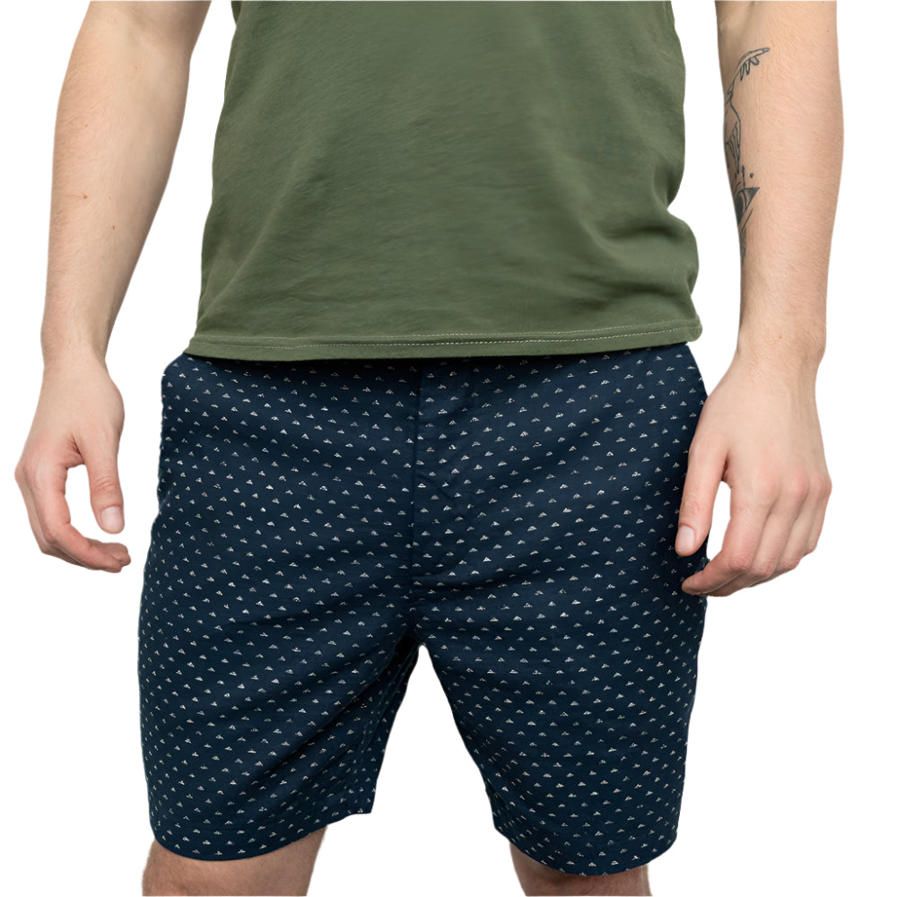 Dark Indigo Blue Japanese "Uroko-Inspired" Print Cotton Shorts - Made in USA