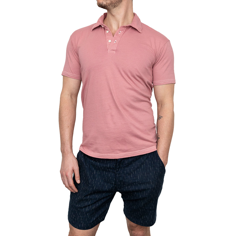 THE "HURLER" Organic Cotton Jersey Polo Shirt in Sweet Pink