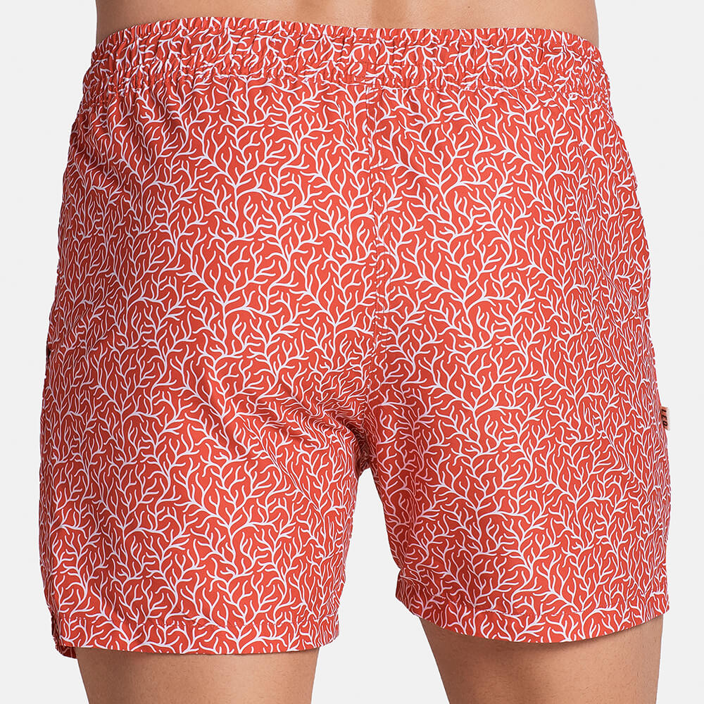5" Inseam Swim Trunk in Red Coral Print