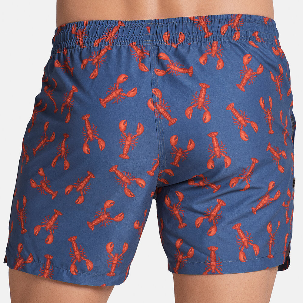 5" Inseam Swim Trunk in Blue & Red Lobster Print