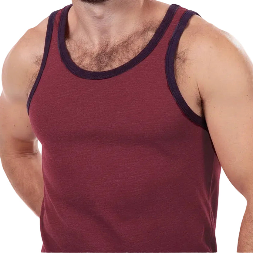 "Varsity Tank" Tri-Blend Tank Top in Red Wine Heather