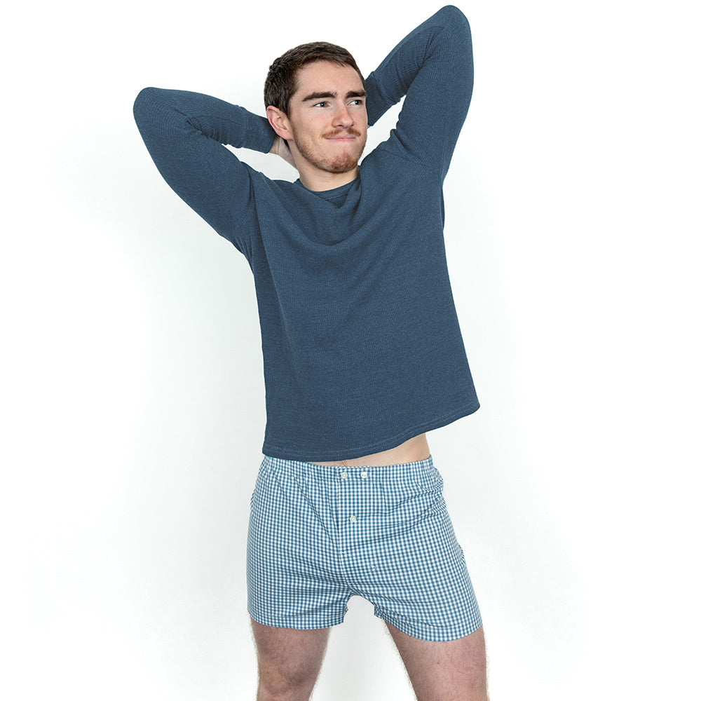 "MARKER" Lake Blue Organic Cotton Blend Waffle Stitch Thermal Shirt - Made in USA