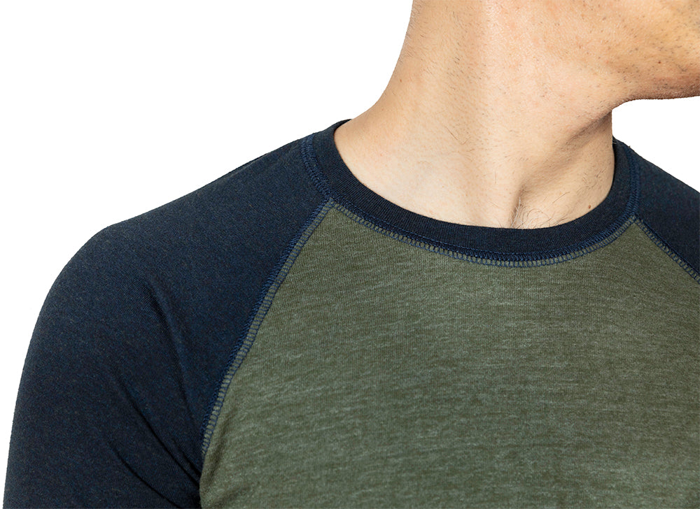 Olive & Navy Contrast Tri-Blend 3/4 Sleeve Baseball Tee