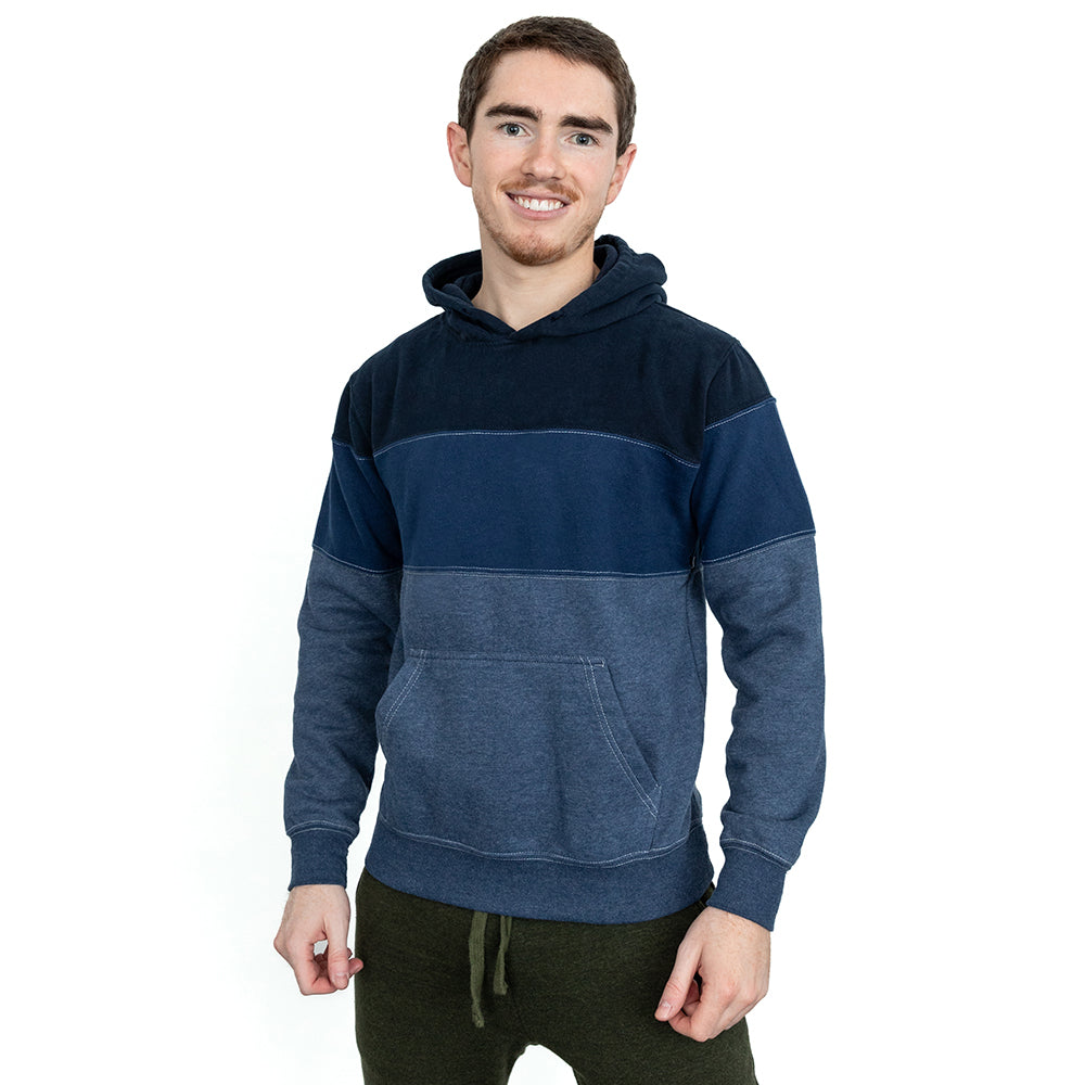 Blue Colorblock Stripe Popover Hoodie