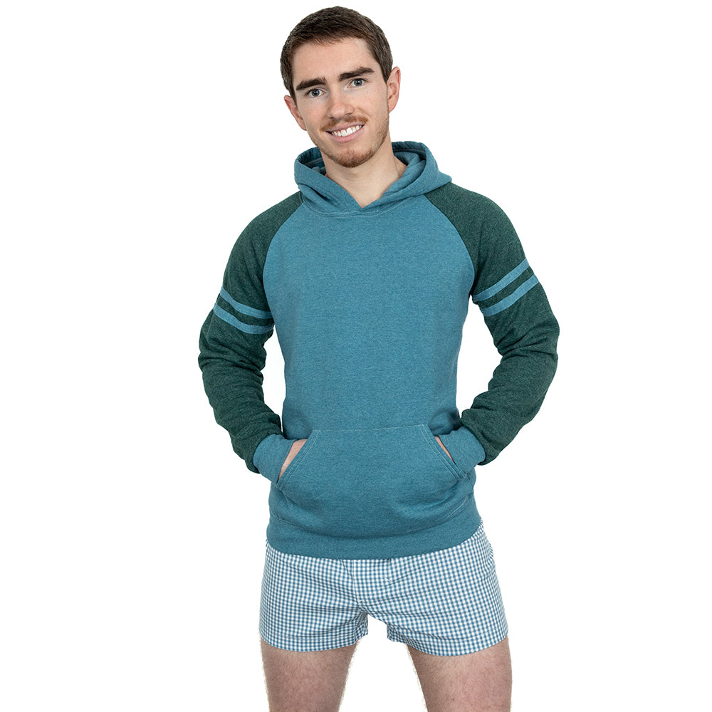 Teal & Olive Varsity Stripe Popover Hoodie (SIZE S & M)