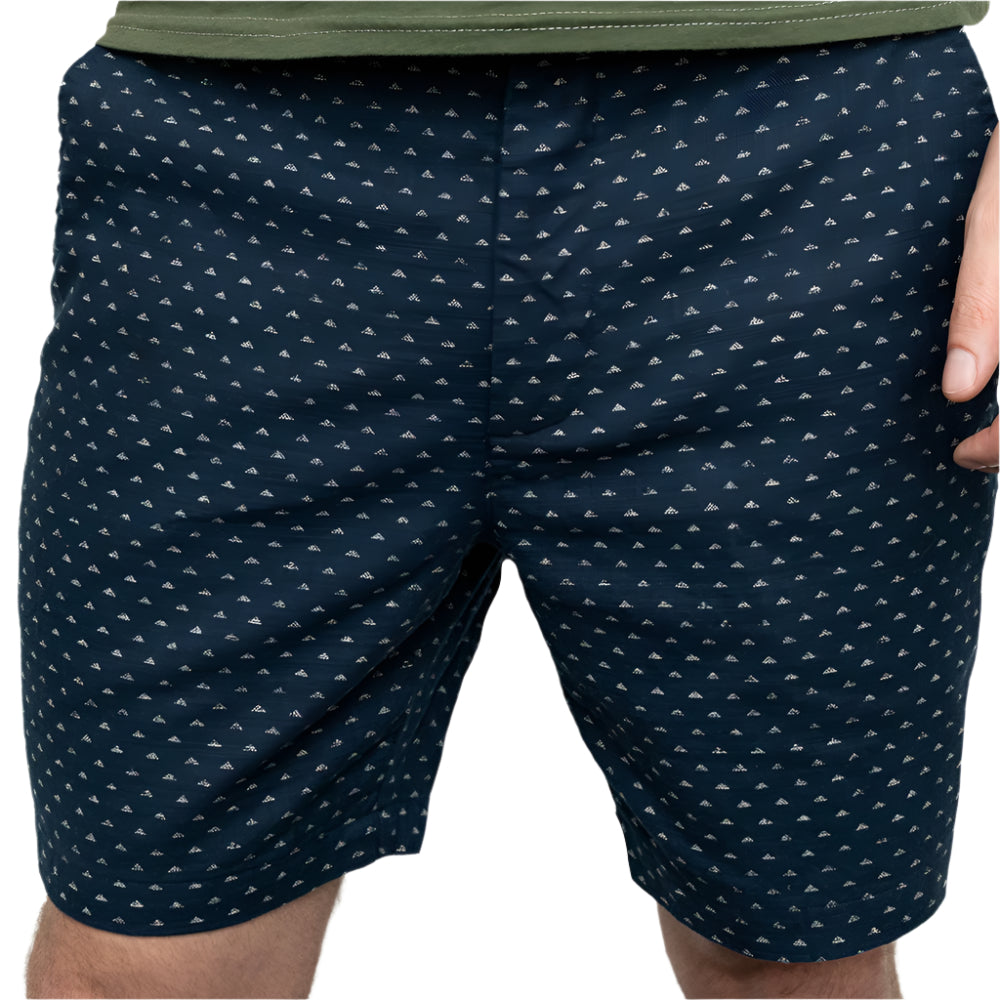 Dark Indigo Blue Japanese "Uroko-Inspired" Print Cotton Shorts - Made in USA