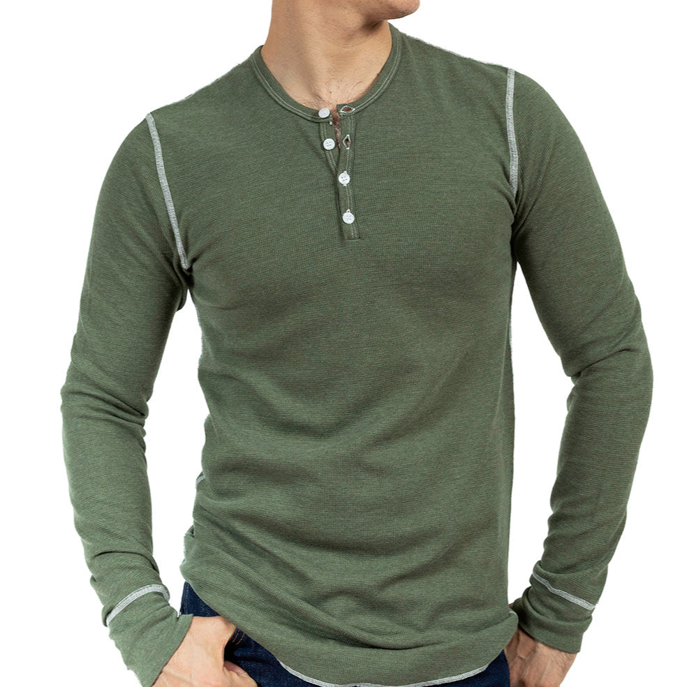 Fatigue Green Baby Thermal Long Sleeve Henley Shirt