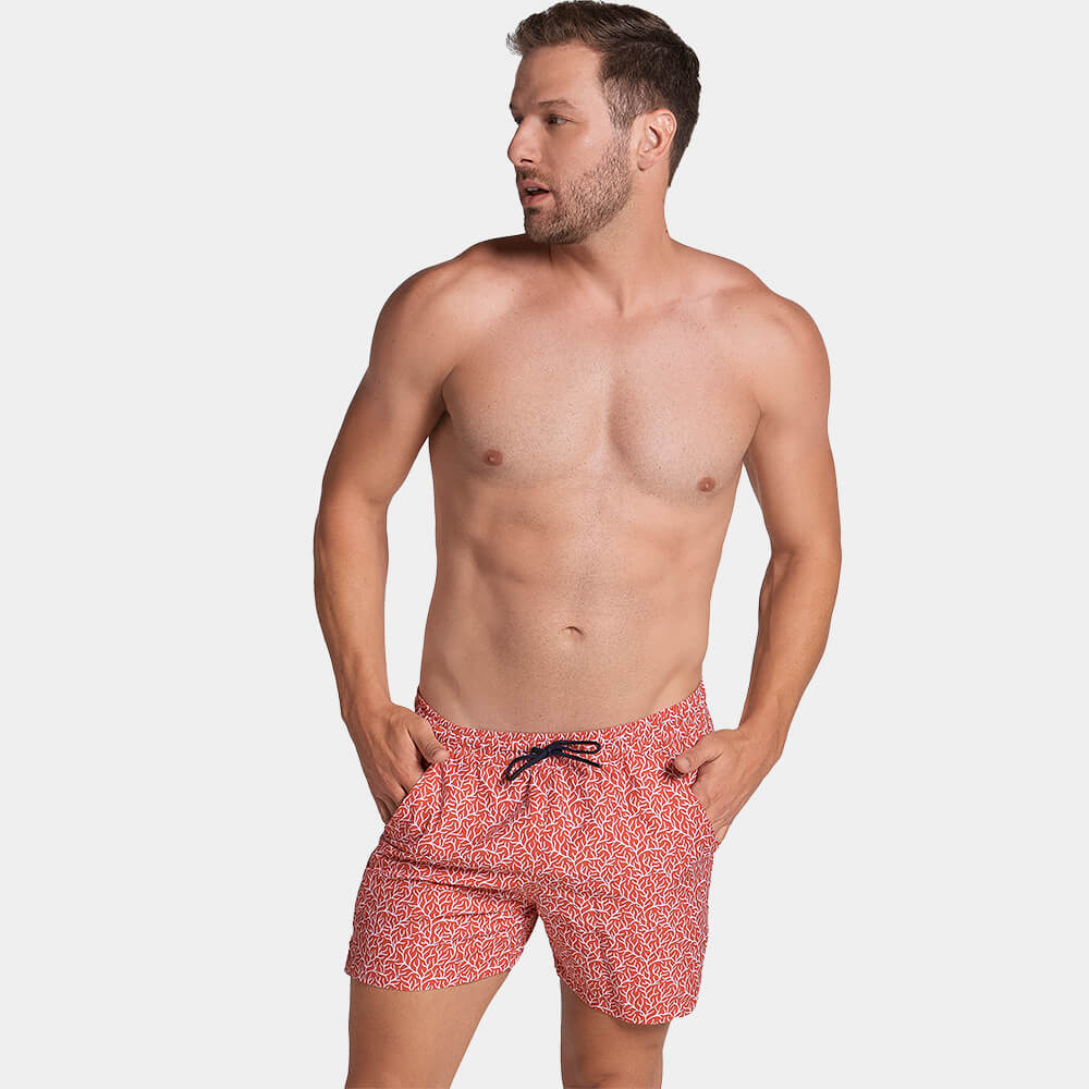 5" Inseam Swim Trunk in Red Coral Print