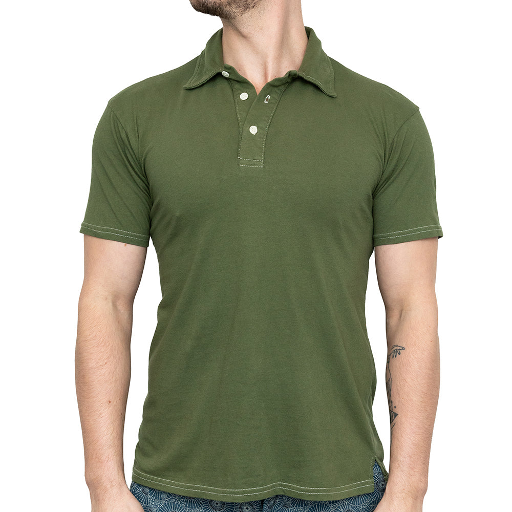 THE "HURLER" Organic Cotton Jersey Polo Shirt in Martini Olive Green