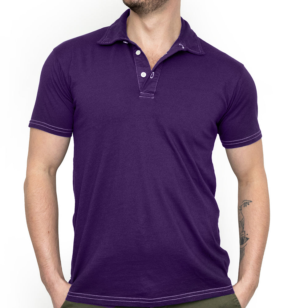 THE "HURLER" Organic Cotton Jersey Polo Shirt in Royal Purple