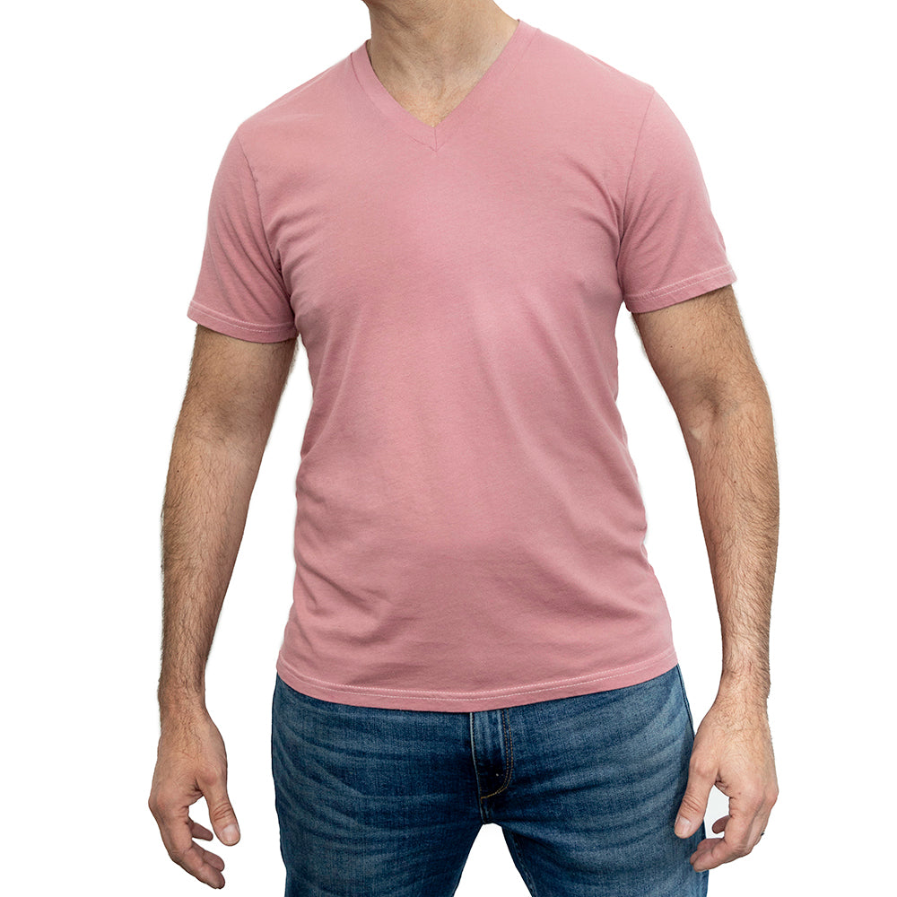 Sweet Pink Cotton V-Neck Short Sleeve Tee - Made In USA (SIZE S & L)