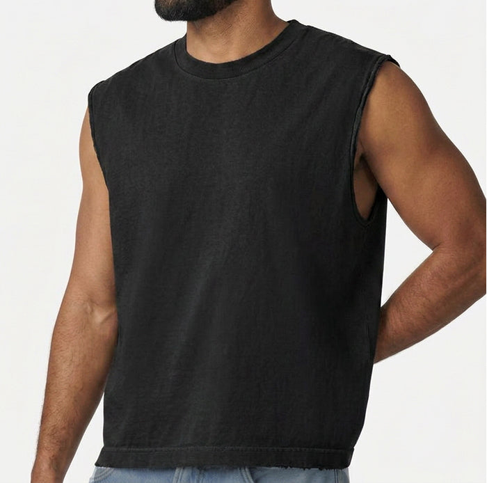 The "BOUNCER" Cotton Muscle Tank Top with Slight Crop in Black