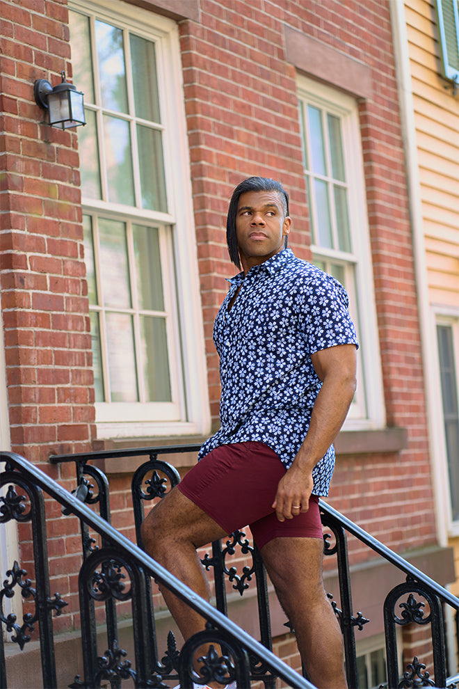 ORLANDO Short Sleeve Shirt in Inky Blue & White Japanese Floral Print
