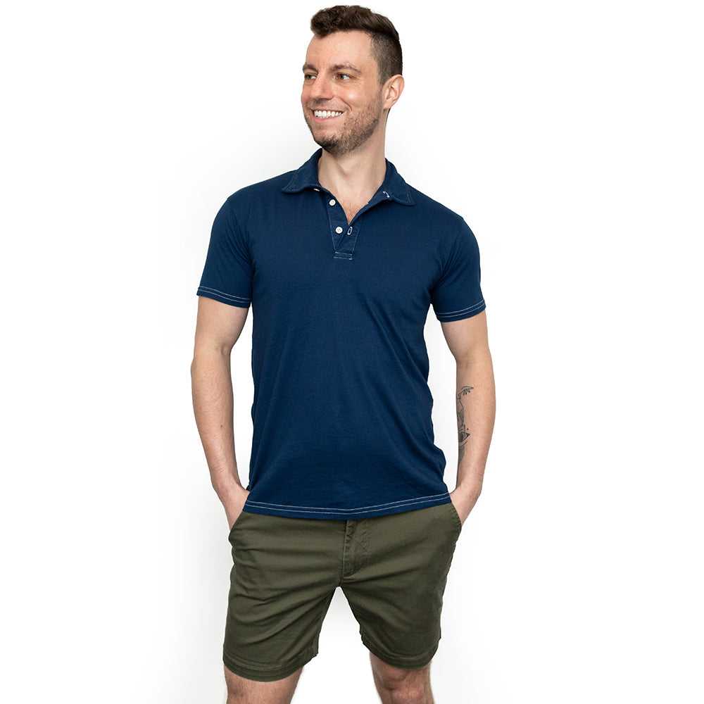 THE "HURLER" Organic Cotton Jersey Polo Shirt in Officer Blue (Size XL)