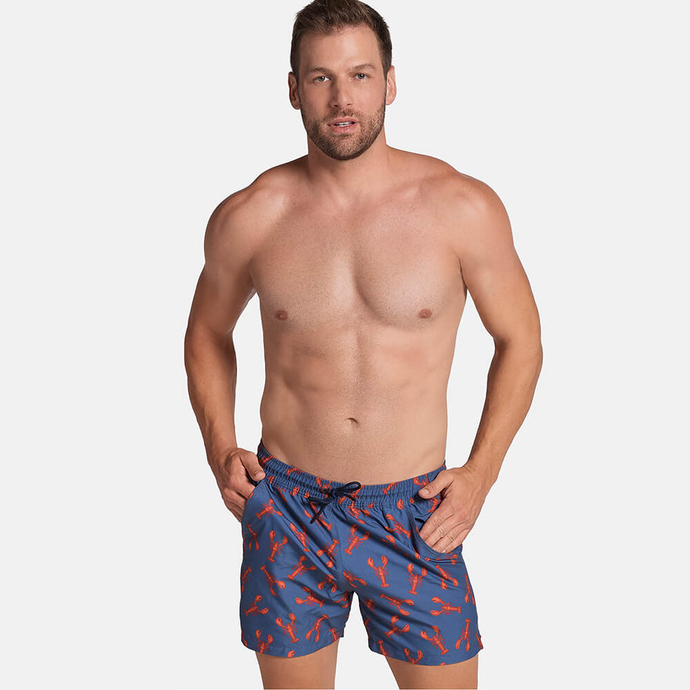 5" Inseam Swim Trunk in Blue & Red Lobster Print