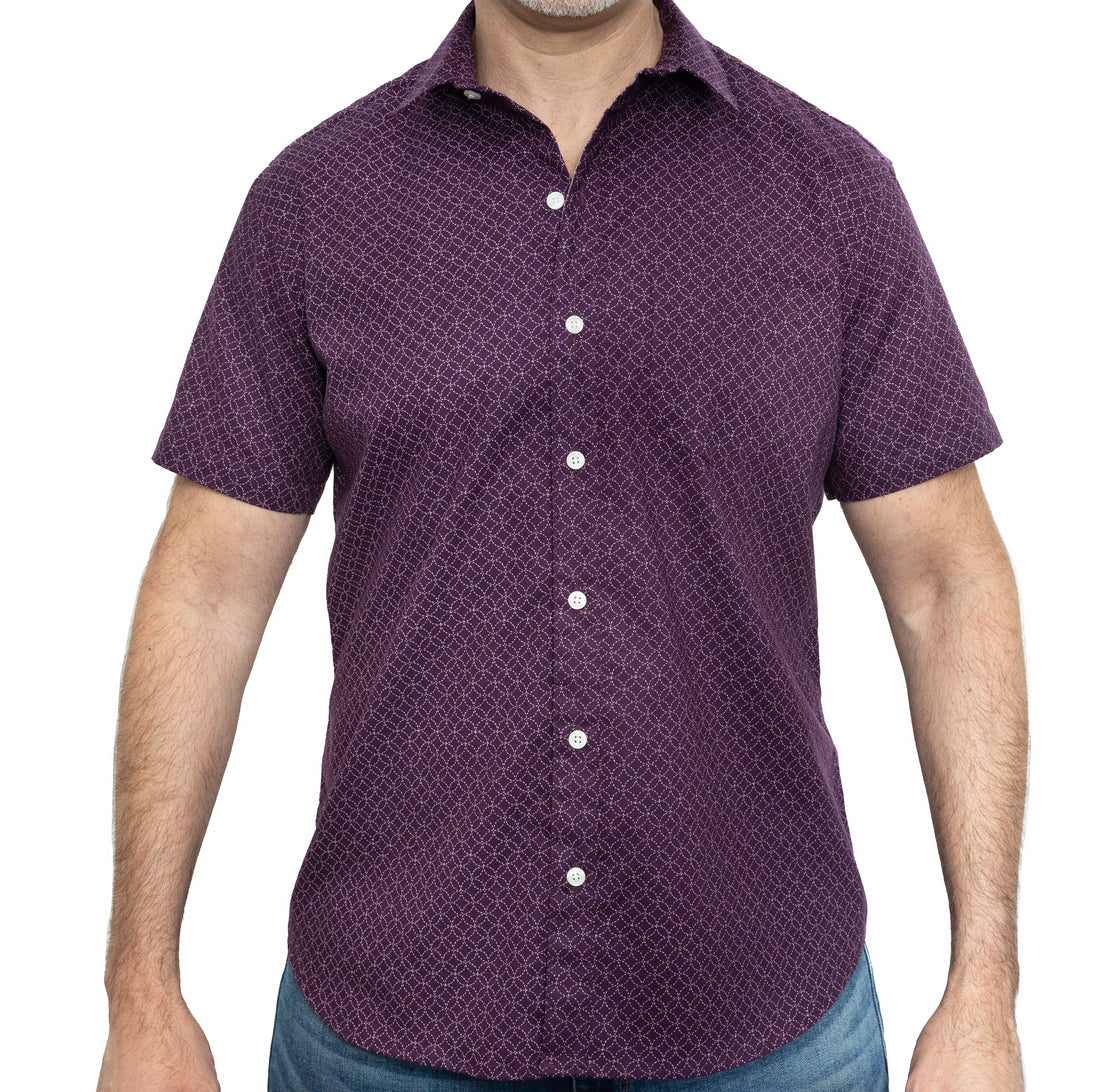 RUDOLPH Short Sleeve Shirt in Purple Japanese Floral Print