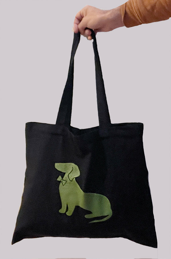 Dachshund Tote Bag in Black & Olive