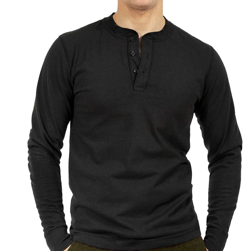Black Heavyweight Army Surplus Long Sleeve Henley Shirt